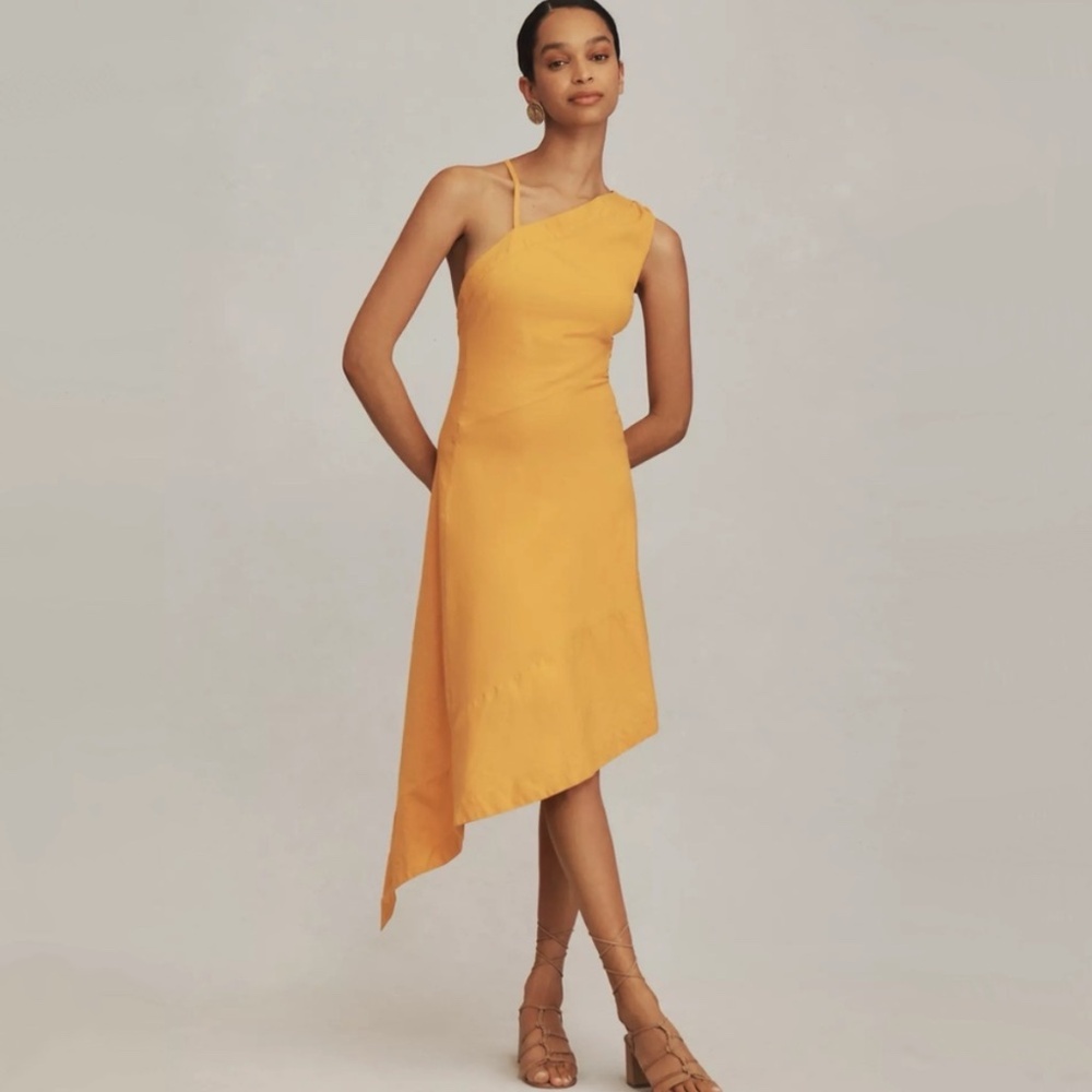 Anthropologie Asymmetrical Open-Back Linen Midi Dress - sz 14 - NWT